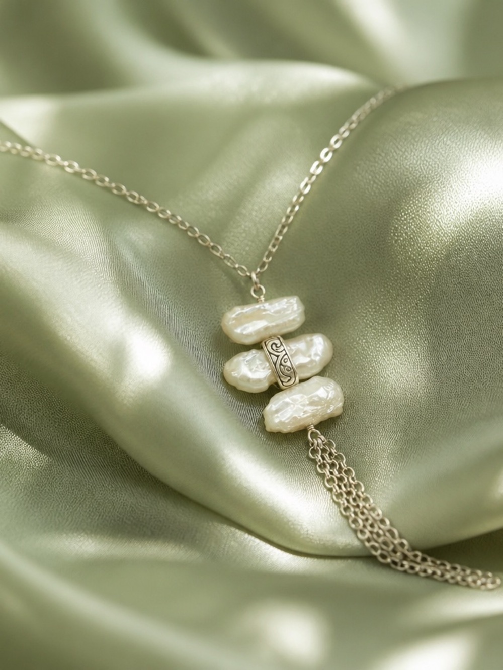 Silpada Cream Baroque Pearl Drop Necklace Sterling Silver .925